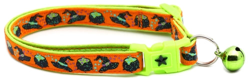 Witches Brew on Orange and Green Collar for Cats- 2 Sizes & 4 Options