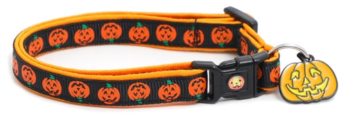 Alternating Jack-O-Lanterns on Black Cat Collar