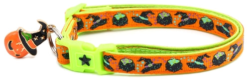 Witches Brew on Orange and Green Collar for Cats- 2 Sizes & 4 Options