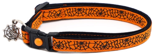 Black Spiderwebs on Orange Collar for Cats- 2 Sizes & 4 Options