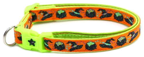 Witches Brew on Orange and Green Collar for Cats- 2 Sizes & 4 Options
