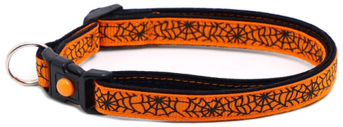 Black Spiderwebs on Orange Collar for Cats- 2 Sizes & 4 Options