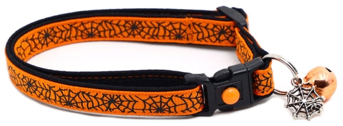Black Spiderwebs on Orange Collar for Cats- 2 Sizes & 4 Options