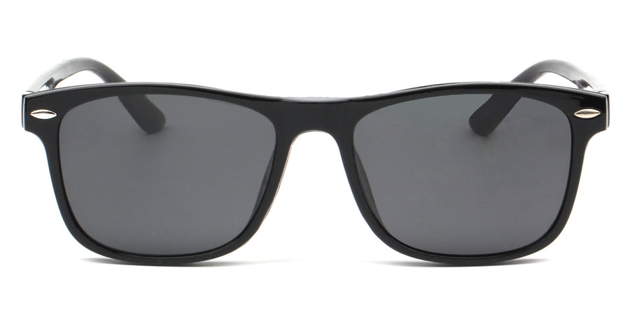 TOKI | Polarized Clip-On Lens Rectangular Nailed Deco Sunglasses- Black