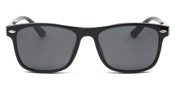 TOKI | Polarized Clip-On Lens Rectangular Nailed Deco Sunglasses- Black