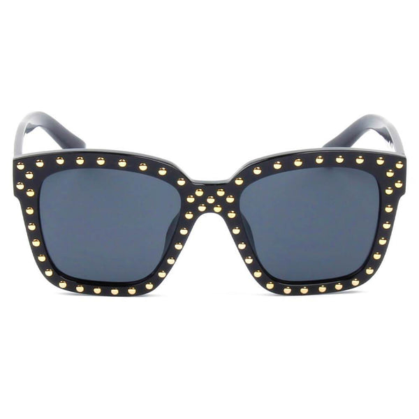 EPPING | Hipster Marquee Lights Square Frame Sunglasses- Black & Gold