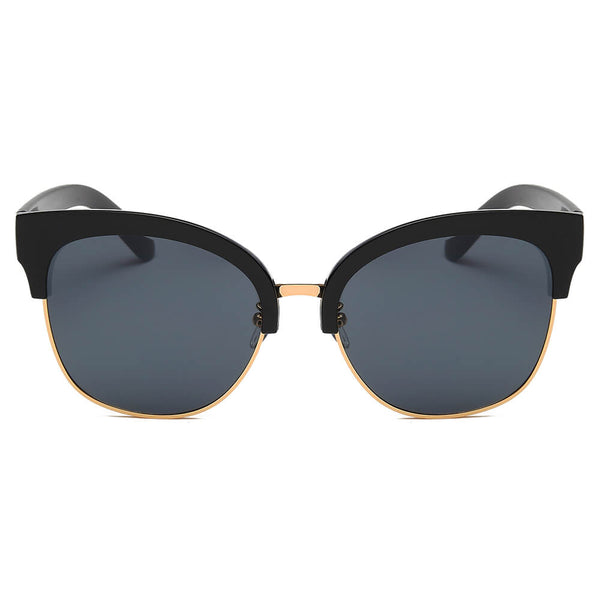 Jenison - Flat Mirrored Lens Clubmaster Horned Rim Sunglasses