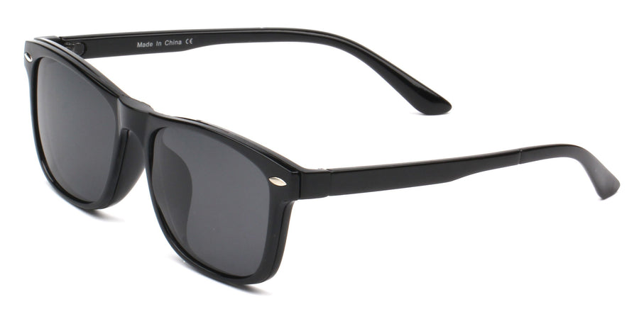TOKI | Polarized Clip-On Lens Rectangular Nailed Deco Sunglasses- Black