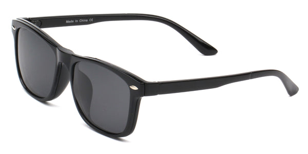 TOKI | Polarized Clip-On Lens Rectangular Nailed Deco Sunglasses- Black