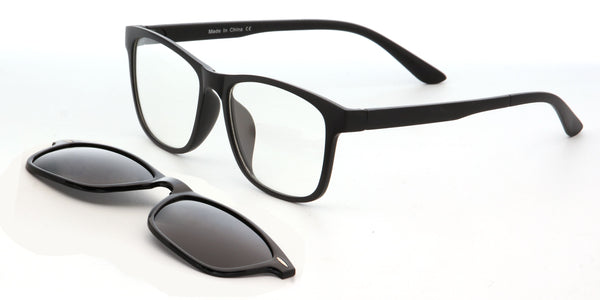 TOKI | Polarized Clip-On Lens Rectangular Nailed Deco Sunglasses- Black