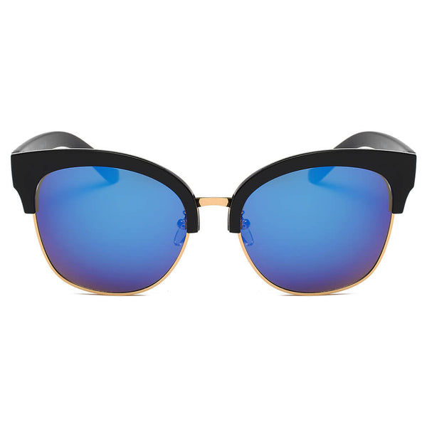 Jenison - Flat Mirrored Lens Clubmaster Horned Rim Sunglasses