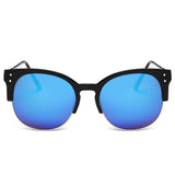 ABANDA |  Round Mirrored Flat Lens Half Frame Sunglasses Circle