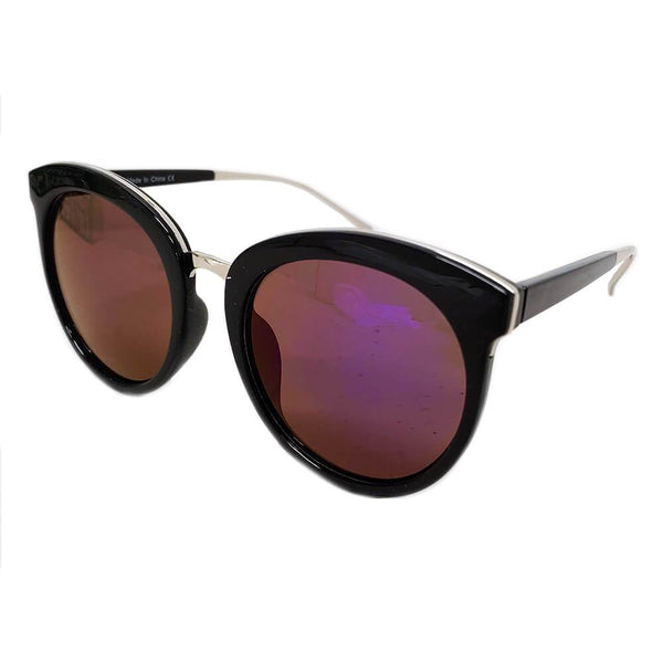 NORTH | Women's Oversized Round Mirrored Lens Horned Rim Sunglasses