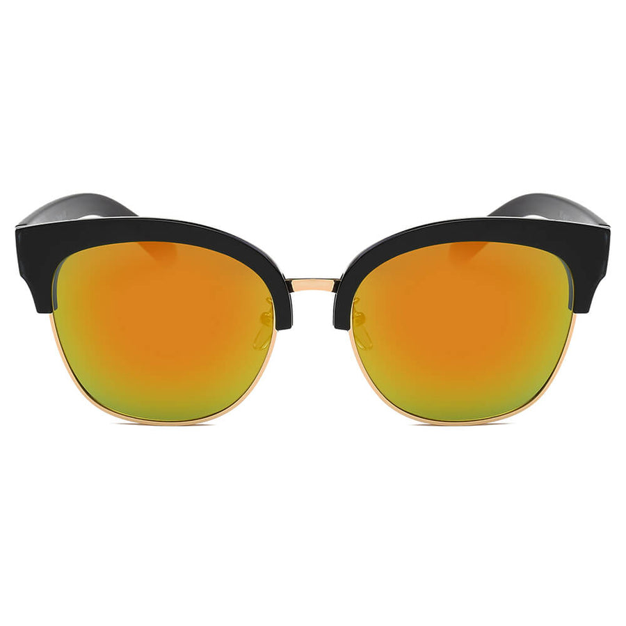 Jenison - Flat Mirrored Lens Clubmaster Horned Rim Sunglasses