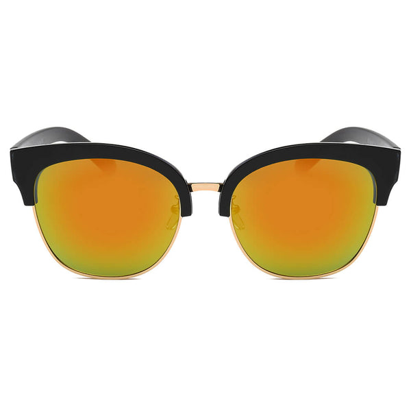 Jenison - Flat Mirrored Lens Clubmaster Horned Rim Sunglasses