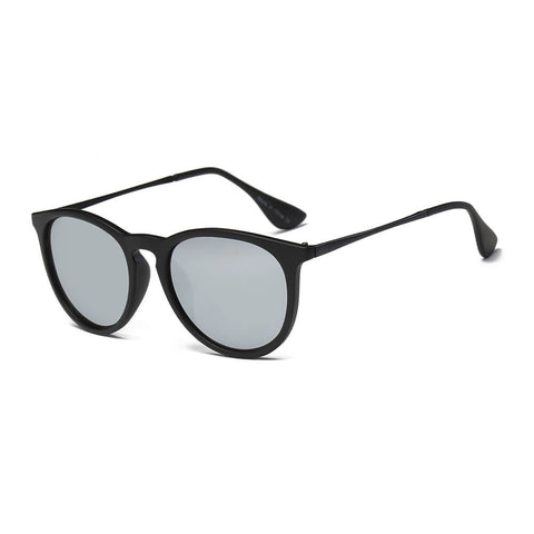AMES | Retro Vintage Inspired Horn Rimmed Keyhole Round Sunglasses- Black & Silver