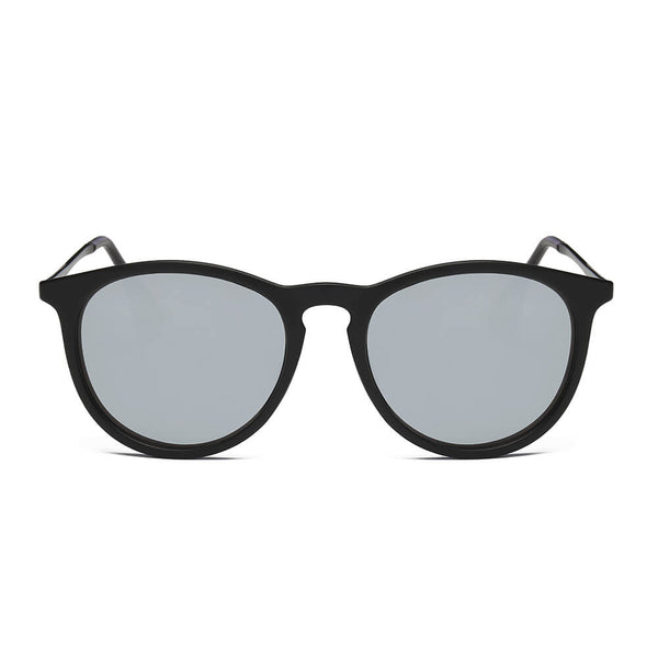 AMES | Retro Vintage Inspired Horn Rimmed Keyhole Round Sunglasses- Black & Silver