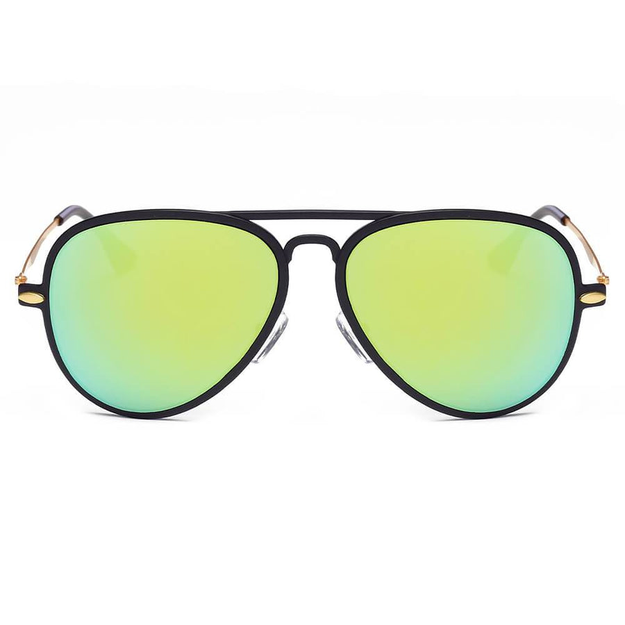 DURHAM Mirrored Aviator Fashion Sunglasses- Green & Black