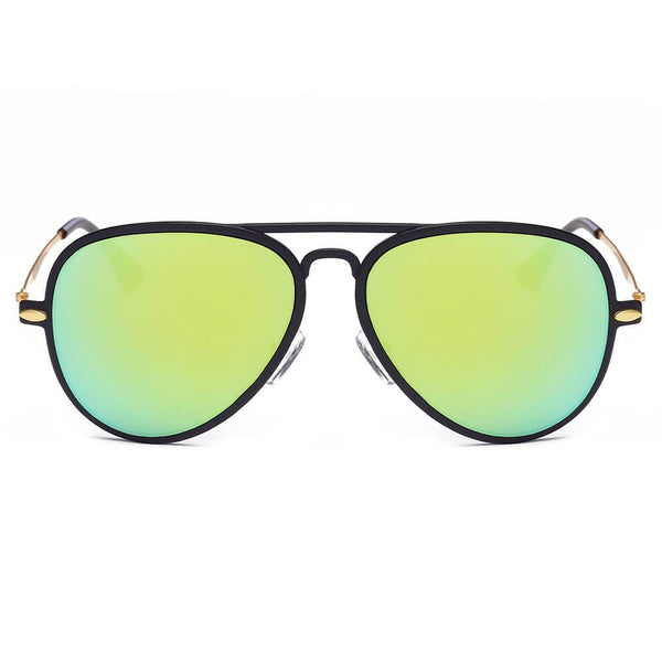 DURHAM | Mirrored Aviator Fashion Sunglasses- Green & Black