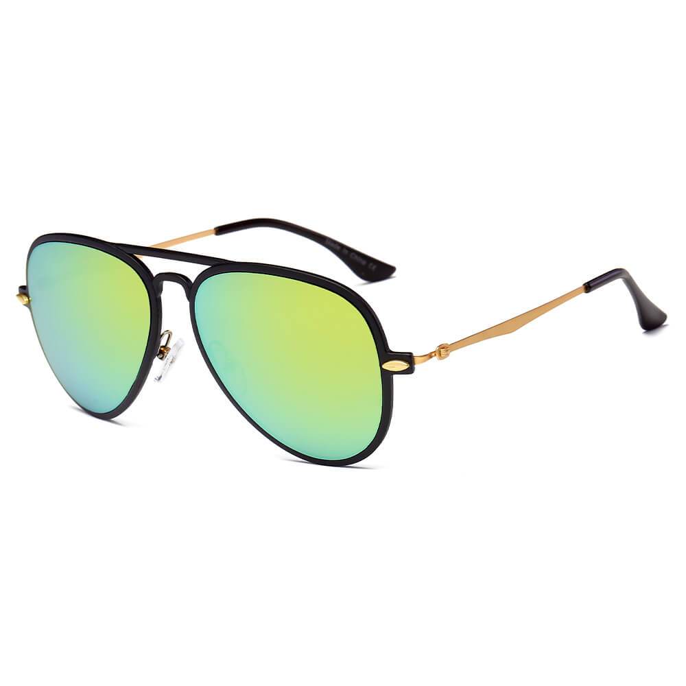 DURHAM | Mirrored Aviator Fashion Sunglasses- Green & Black
