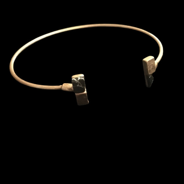 Dainty Gold Tone Cuff Bracelet with Natural Stones- Black