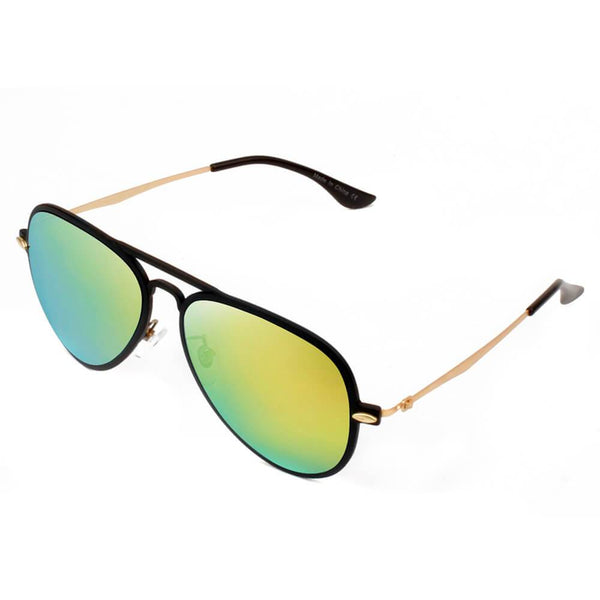 DURHAM | Mirrored Aviator Fashion Sunglasses- Green & Black