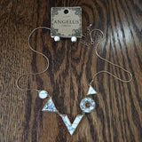 Gold Tone Geometric Necklace Set- Howlite