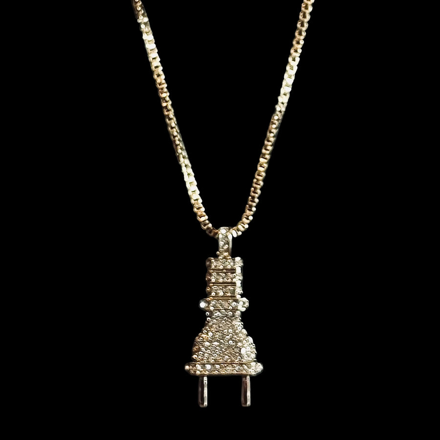 Gold & Rhinestone Plug Pendant Necklace