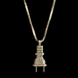 Gold & Rhinestone Plug Pendant Necklace