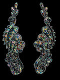 Black Aurora Borealis Beaded Sequin Scroll Appliqués- Mirrored Set of 2