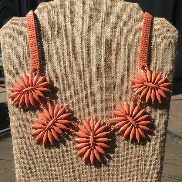 Floral Coated Necklace Set- Peach