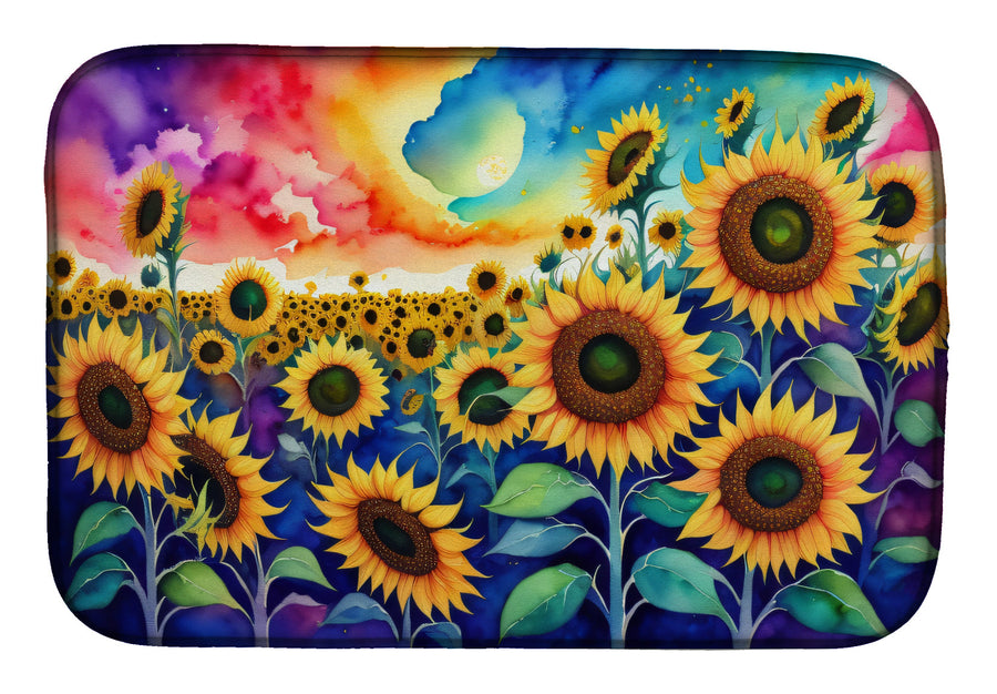 Sunflowers in Color Dish Drying Mat