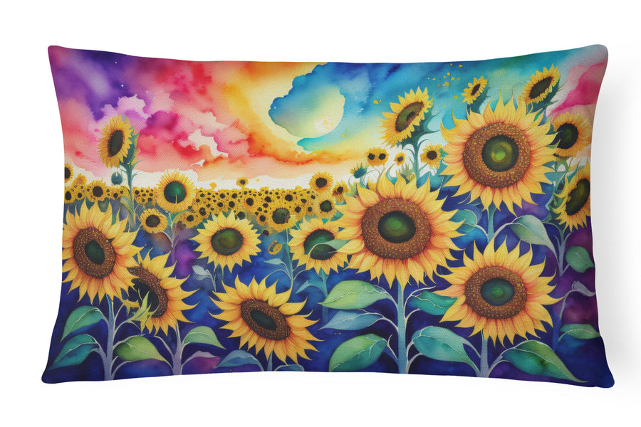 Rectangle Sunflowers in Color Throw Pillow