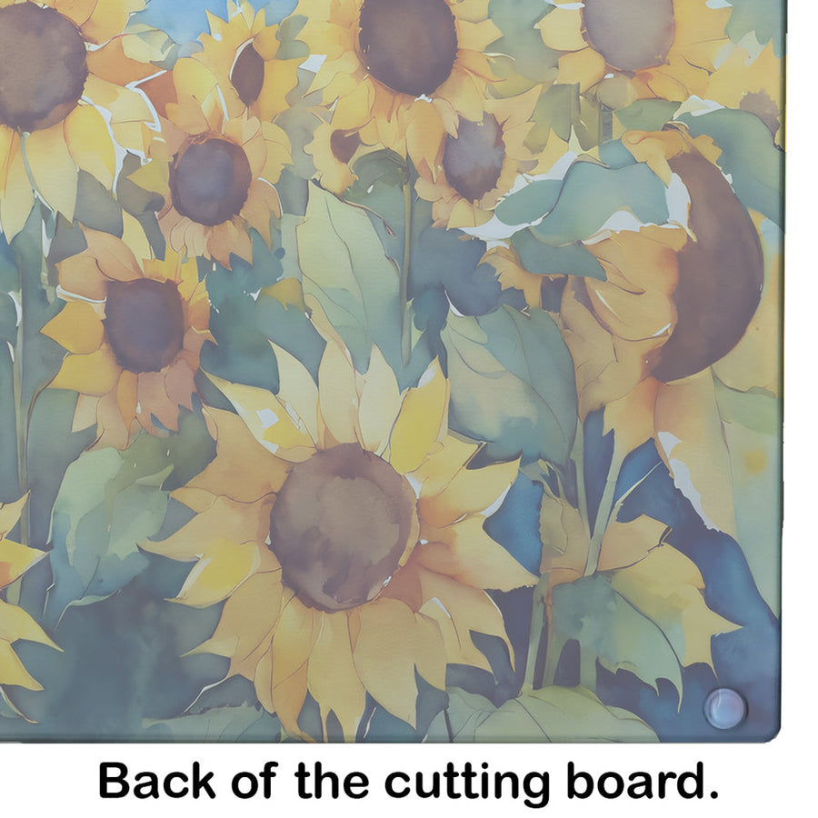 Sunflowers in Watercolor Glass Cutting Board 8