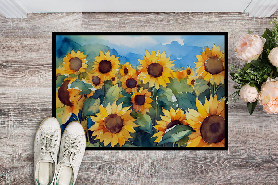 Sunflowers in Watercolor Doormat 5