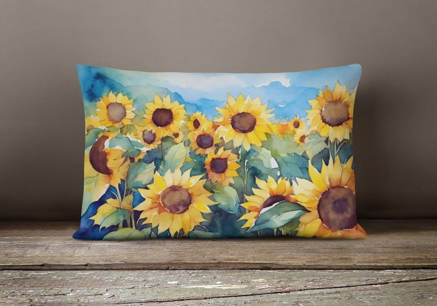 Rectangle Sunflowers in Watercolor Throw Pillow 4
