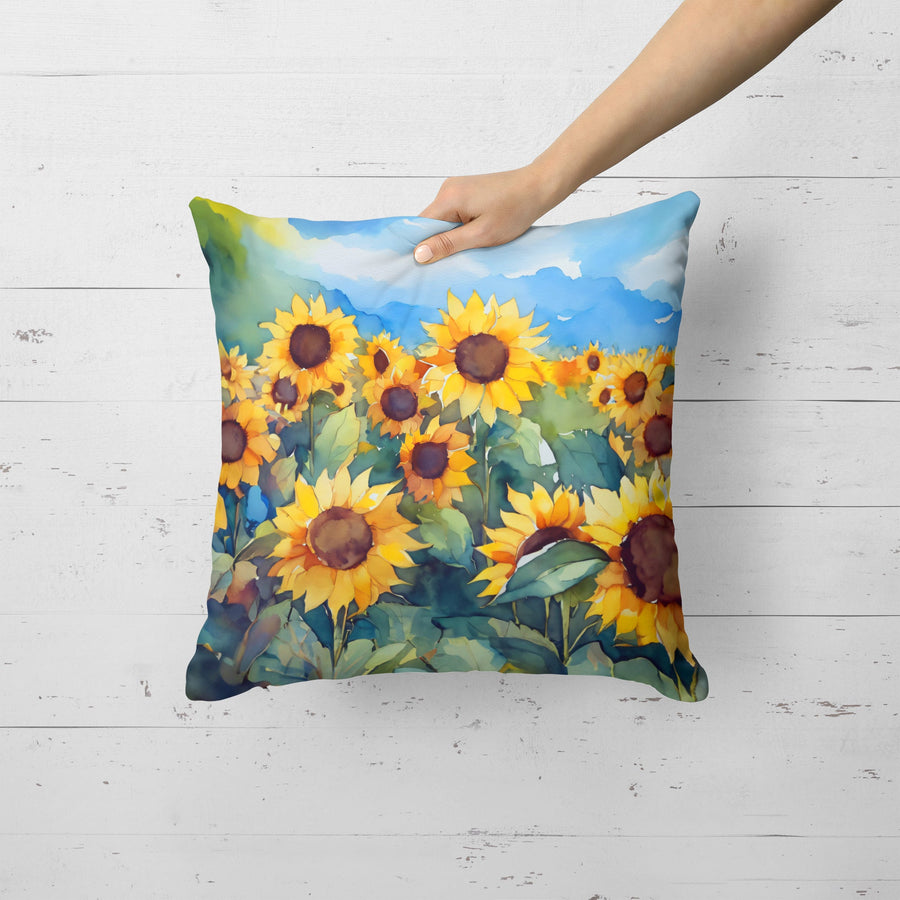 Square Sunflowers in Watercolor Throw Pillow 12