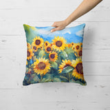 Square Sunflowers in Watercolor Throw Pillow 12