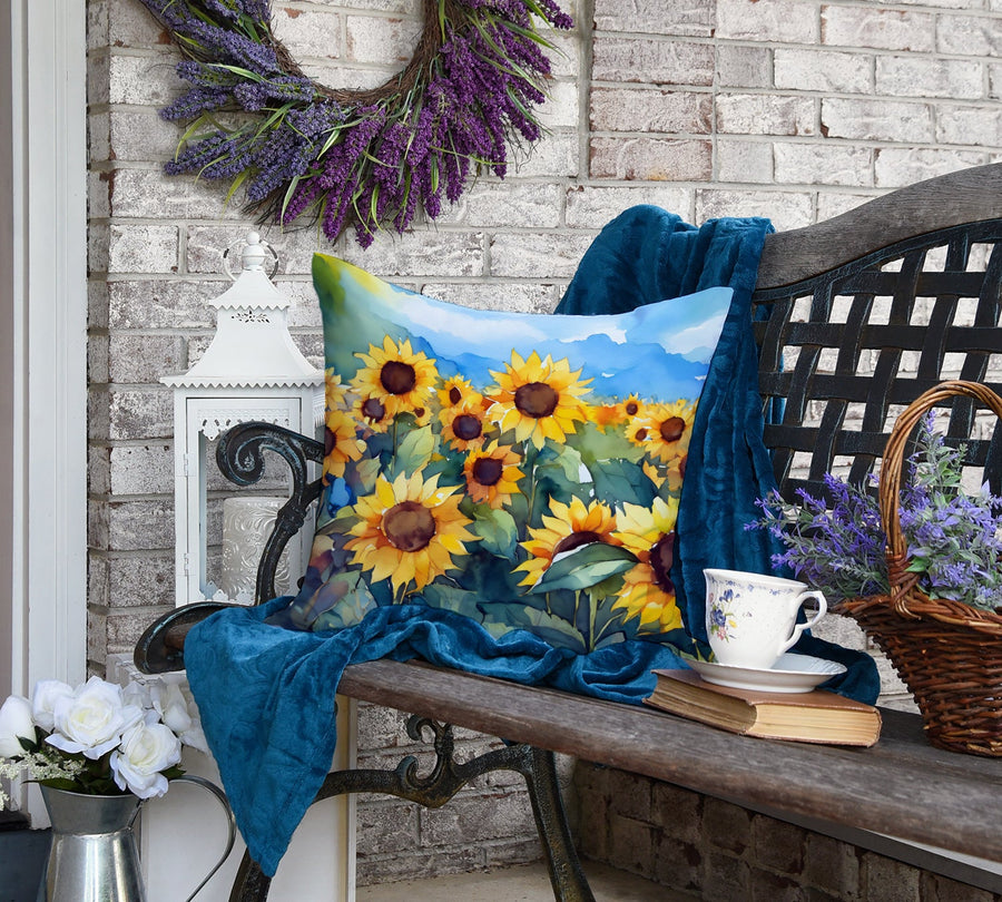 Square Sunflowers in Watercolor Throw Pillow 12