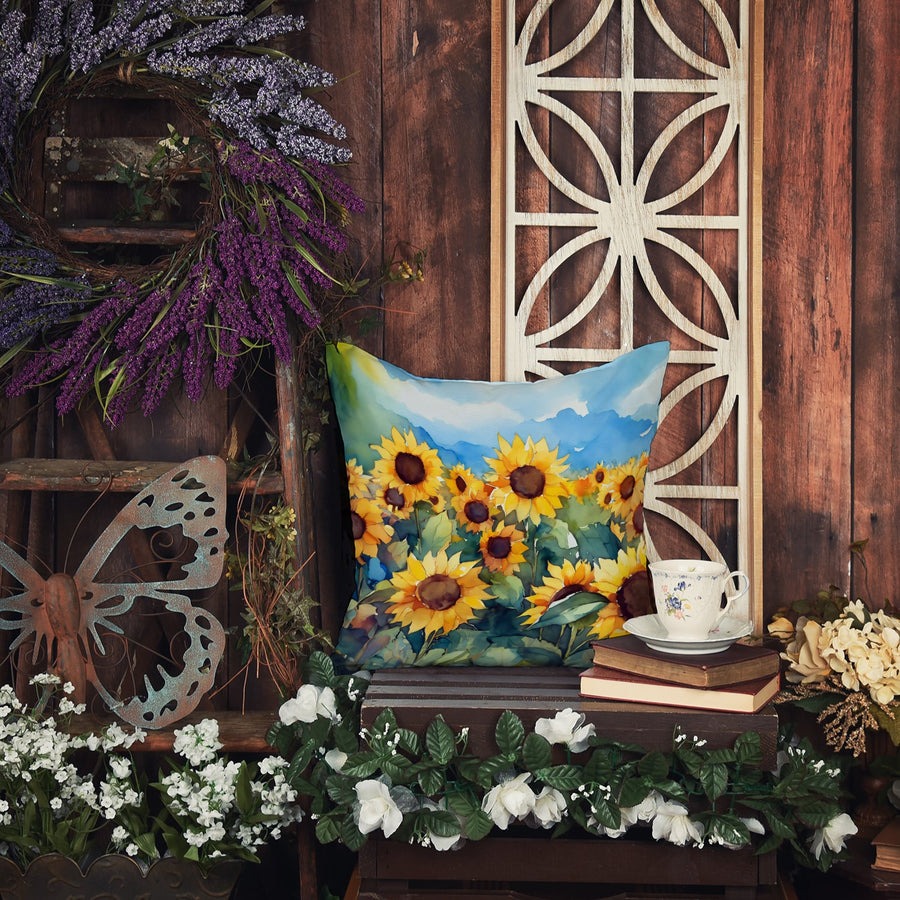 Square Sunflowers in Watercolor Throw Pillow 12