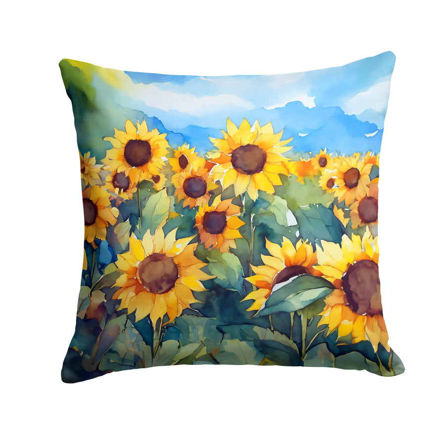 Square Sunflowers in Watercolor Throw Pillow 12