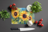 Sunflowers in Watercolor Glass Cutting Board 2