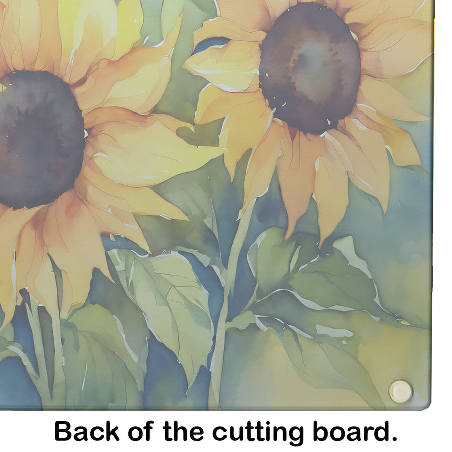 Sunflowers in Watercolor Glass Cutting Board 2