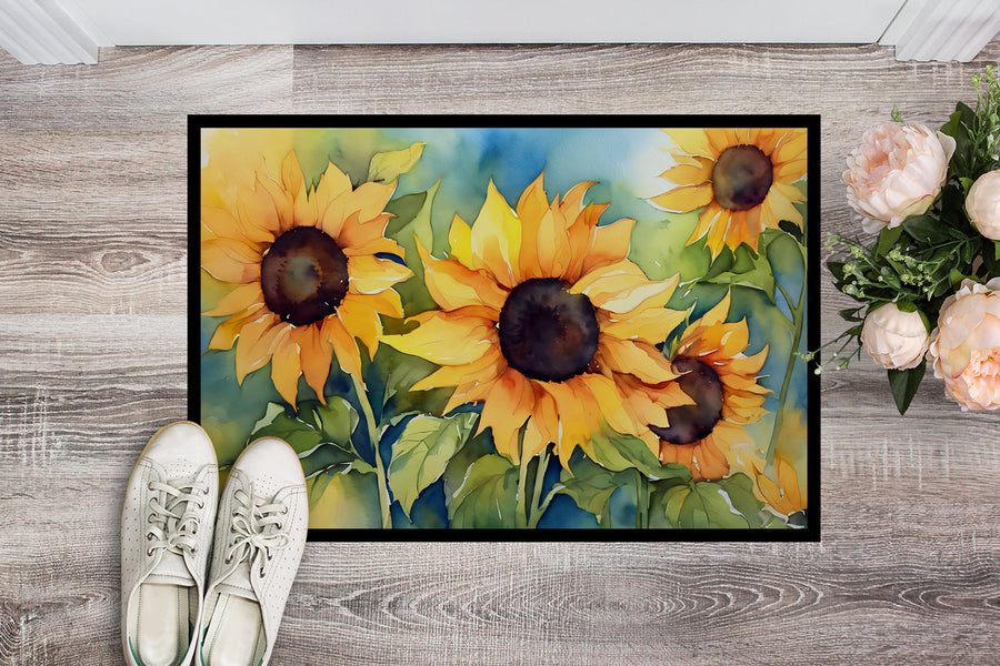 Sunflowers in Watercolor Doormat 4