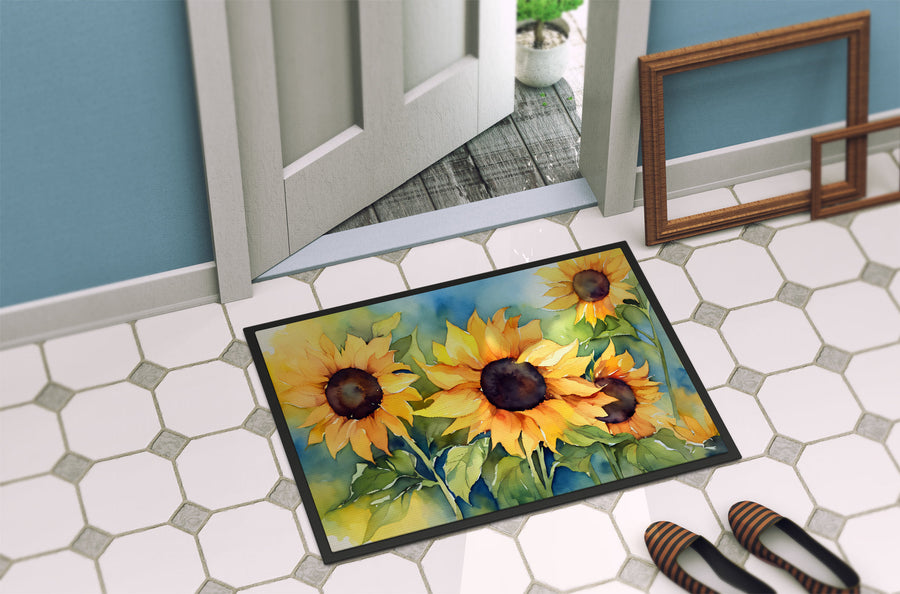 Sunflowers in Watercolor Doormat 4