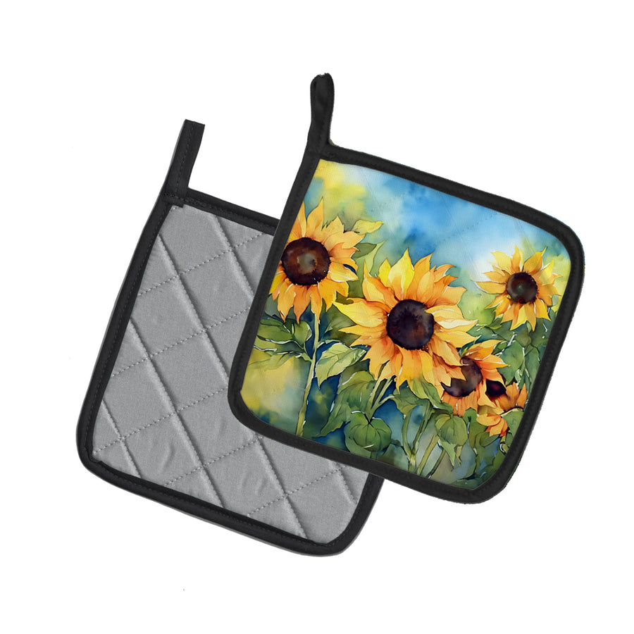 Sunflowers in Watercolor Pair of Pot Holders 2