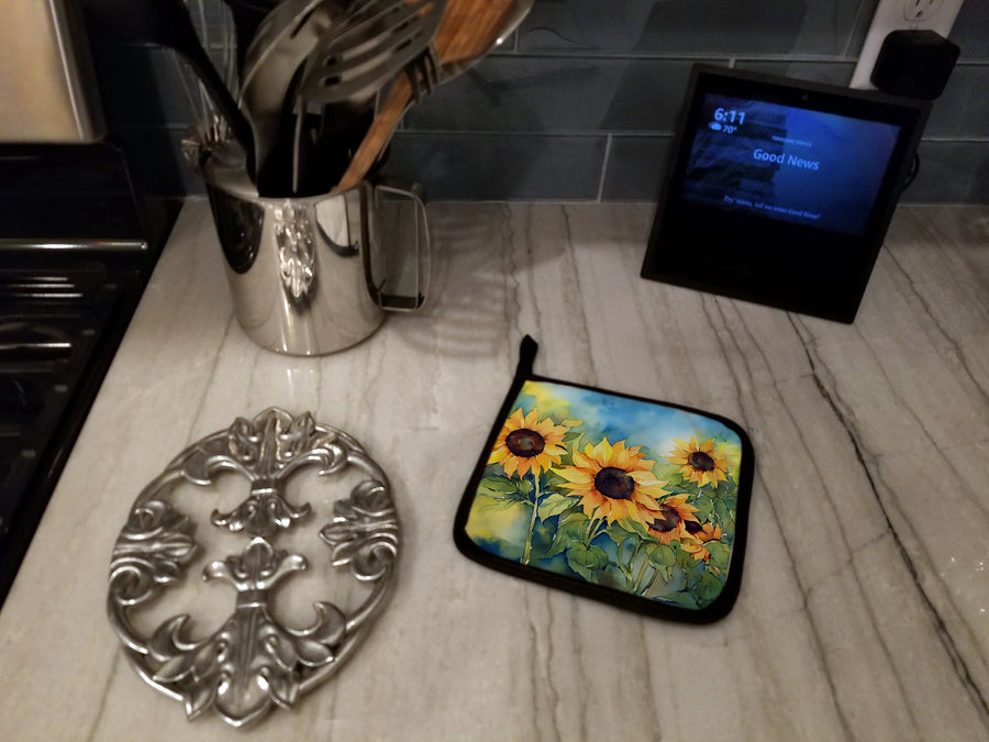 Sunflowers in Watercolor Pair of Pot Holders 2