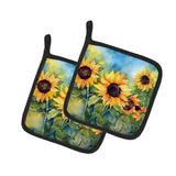 Sunflowers in Watercolor Pair of Pot Holders 2