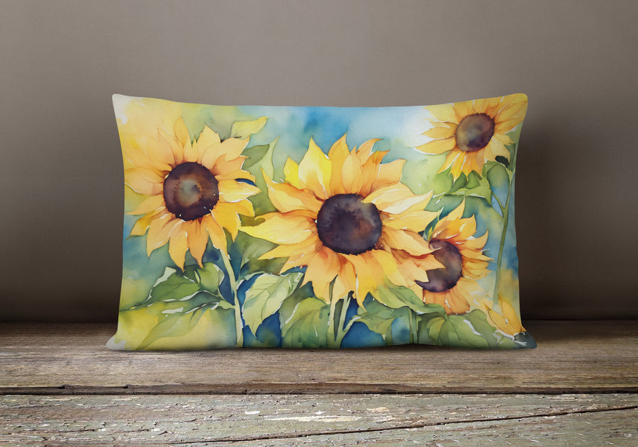 Rectangle Sunflowers in Watercolor Throw Pillow 5