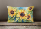 Rectangle Sunflowers in Watercolor Throw Pillow 5